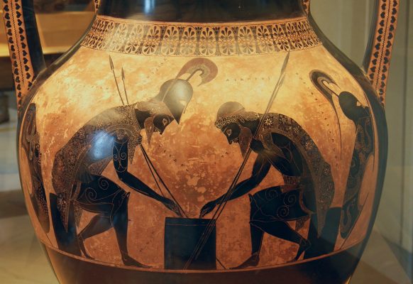 Achillesa i Ajaksa grających w kości – Eksekias, ok. 530-525 p.n.e., styl czarnofigurowy