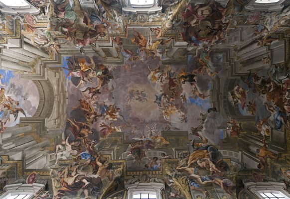 Apoteoza św. Ignacego w kościele św. Ignacego w Rzymie – Andrea Pozzo, 1689, malarstwo iluzjonistyczne