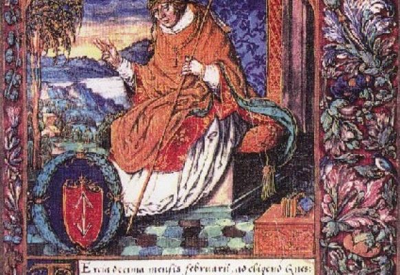 „Katalog żywotów arcybiskupów gnieźnieńskich” – Stanisław Samostrzelnik, XVI w., miniatura